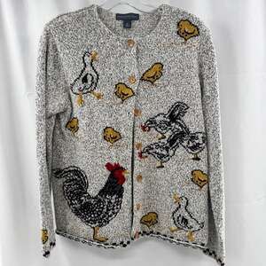 Vintage Northern Isles Cardigan Sweater Sz M Chicken Farm Novelty
